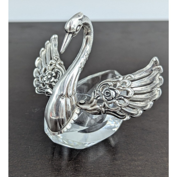 Sterling Silver & Crystal Swan Salt Pepper Cellar Articulated Raimond W. Germany - Picture 6 of 15